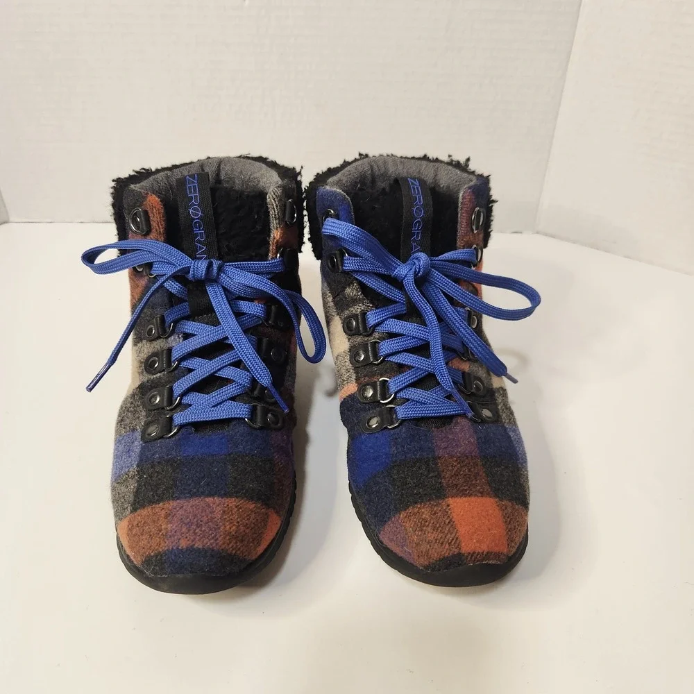 Cole Haan Womens ZEROGRAND Hiker Boot Blue Plaid Womens Size 8B‎